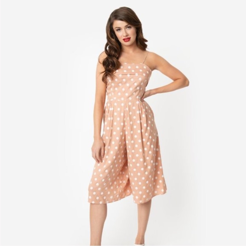 Linen Polka Dot Jumpsuit | Unique Vintage | New with Tags